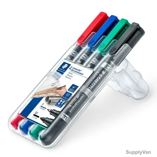 Staedtler Lumocolor Duo Tip Permanent Marker, ST-348-SWP4, 1.0MM Tip Size, Assorted Colors, 4 Pcs/Set