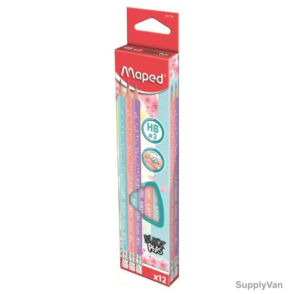 Maped Pastel Pencil With Eraser, MD-851730, Black'Peps, Black, 12 Pcs/Set