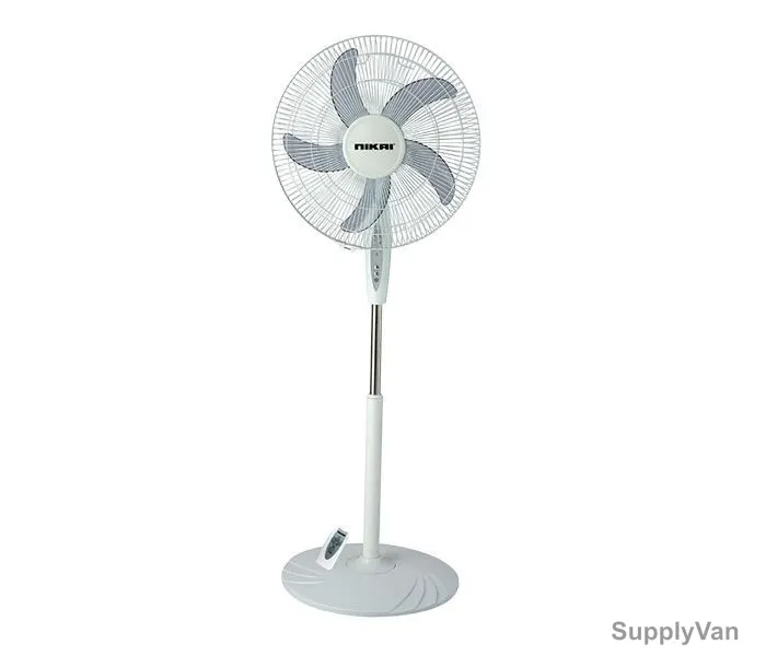 Nikai Pedestal Fan W/ Remote, NPF1634RT, 5 Leaf, 16 Inch, White and Grey