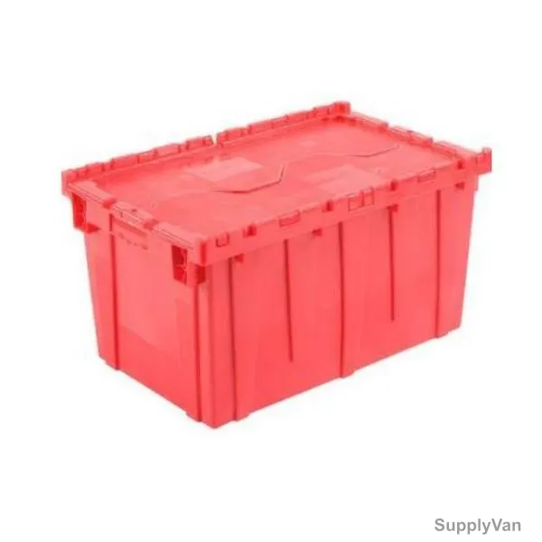 Storage Crate With Attached Lid, 365MM Height x 400MM Width x 600MM Length, 44 Ltrs Capacity, Red