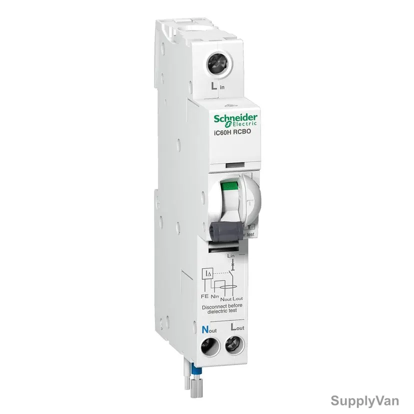 Schneider Electric iC60H Earth Leakage Circuit Breaker, A9D14806, Acti9, 1P + N, Curve C, 6A