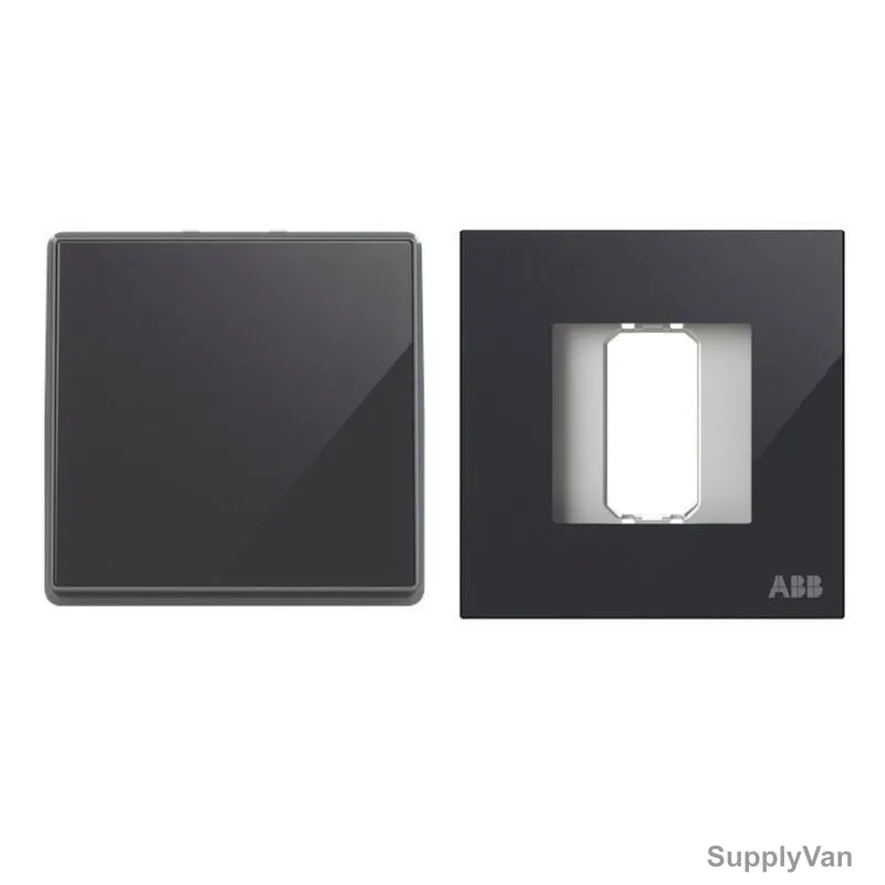 ABB Push Button Switch With Rocker Switch Frame, AMD43044-BG+AMD5044-BG, Millenium, 1 Gang, 1 Way, 10A, Black Glass — image 1