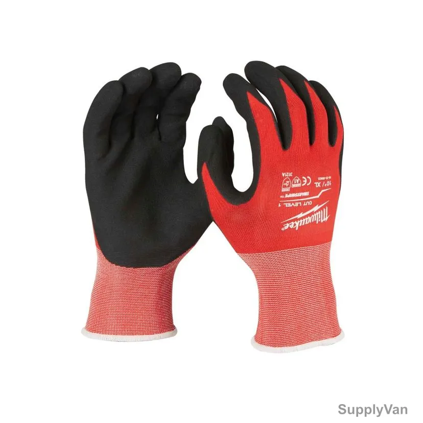 Milwaukee Dipped Gloves, 4932471418, Cut Level 1, XL, Red — image 1