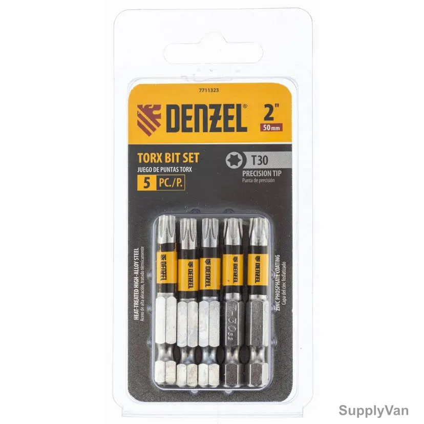 Denzel Torx Screwdriver Bit, 7711323, T30 x 2 Inch, 5 Pcs/Pack — image 1