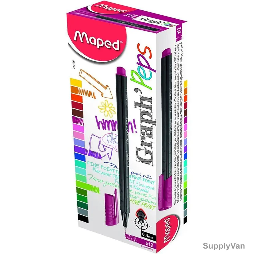 Maped Fineliner Pen, MD-749126, GraphPeps, 0.4MM Tip, Strawberry, 12 Pcs/Pack
