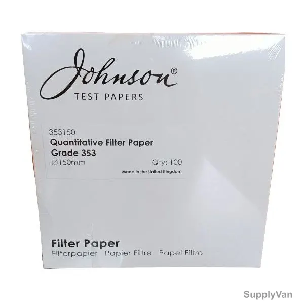 Johnson Ashless Qualitative Filter Paper, 353150, Cellulose, Grade 353, 0.25MM Thk x 150MM Dia, White, 100 Pcs/Pack