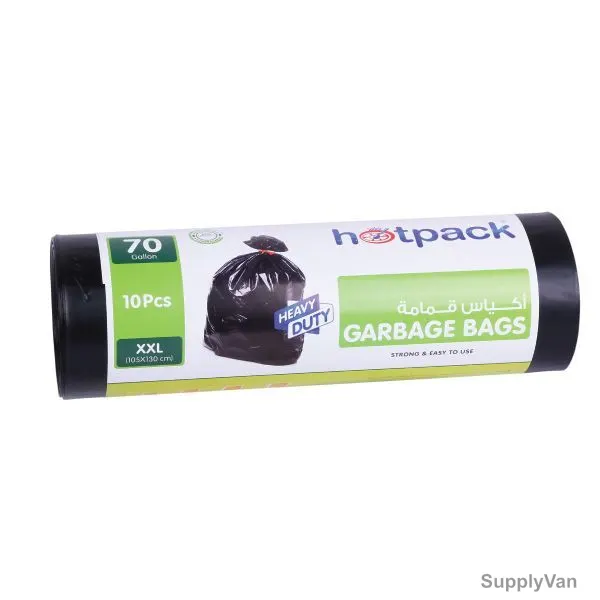 Hotpack Heavy Duty Garbage Bag Rolls, HSMGBR105130, 70 Gallons, Black, 150 Pcs/Carton
