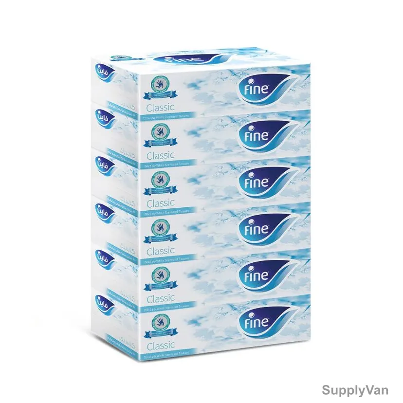 Fine Facial Tissue, Classic, 150 Sheets x 2 Ply, White, PK6
