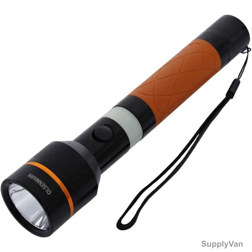 Olsenmark Rechargeable LED Flashlight With Night Glow, OMFL2658, 1900 mAh, Ni-CD, Black/Orange