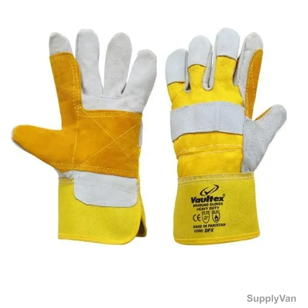 Vaultex Double Palm Leather Gloves, DPX, Free Size, Multicolor, PK12