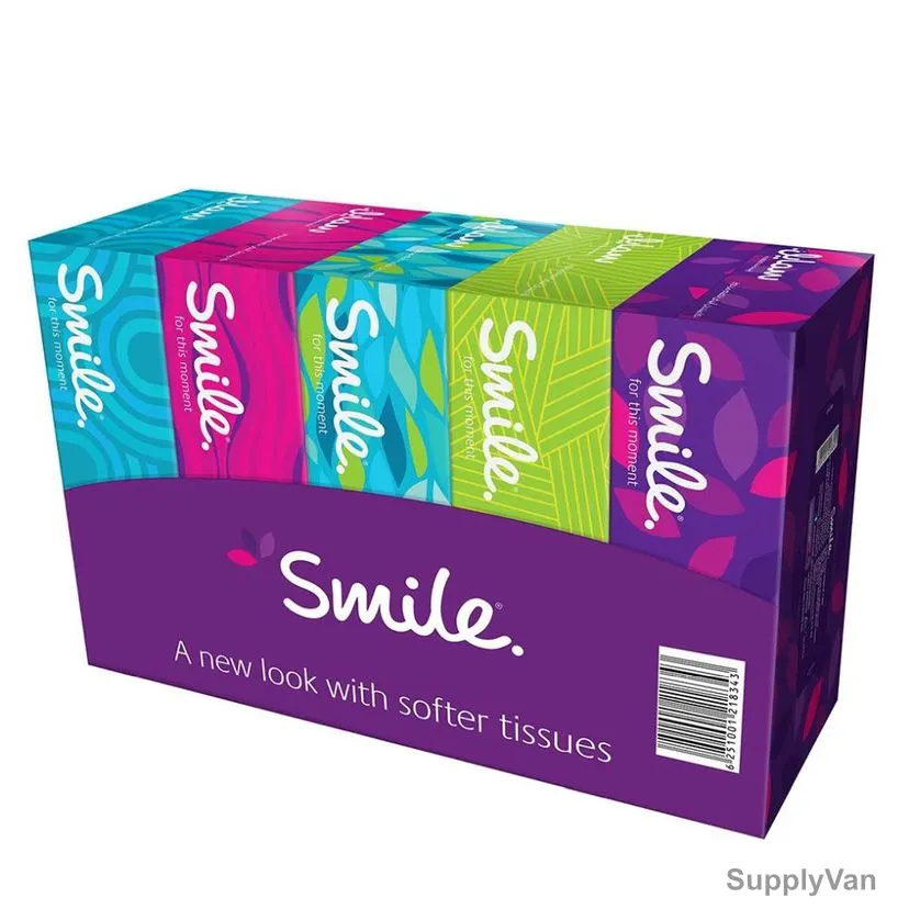 Fine Facial Tissue, Smile, 150 Sheets x 2 Ply, White, PK5