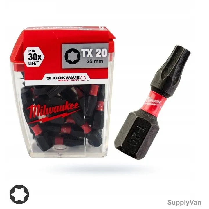 Milwaukee Impact Duty Screwdriving Bit Set, 4932430875, Shockwave, TX20 x 25MM, 25 Pcs/Set