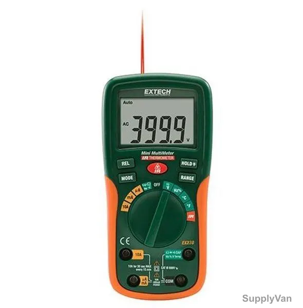 Extech Mini Digital Multimeter With IR Thermometer, EX230, -20 to 230 Deg.C