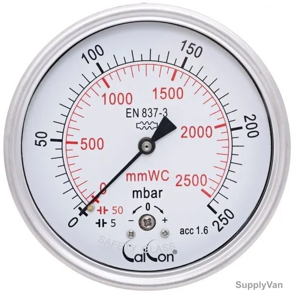 Calcon Capsule Pressure Gauge, CC98D, 100MM, 1/2 Inch, BSP, 0-250 Mbar