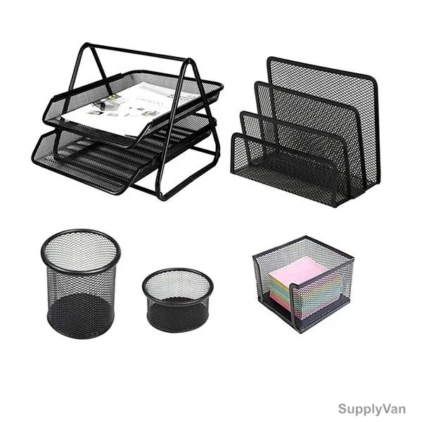 Deluxe Metal Mesh Office Desk Organizer Set, Black, 5 Pcs/Set — image 1