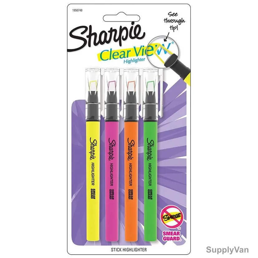 Sharpie Clear View Highlighter, SP-1953446, 1.5-2.7MM Tip Size, Assorted Colors, 4 Pcs/Set