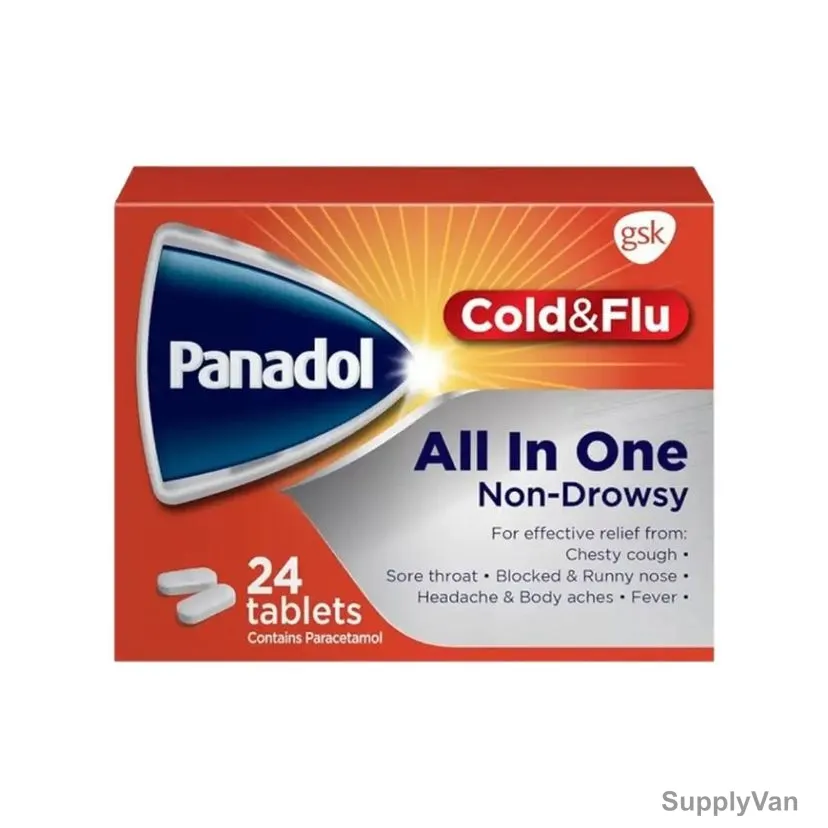 Panadol All In One Cold and Flu, 204800, 24 Tablets, Orange