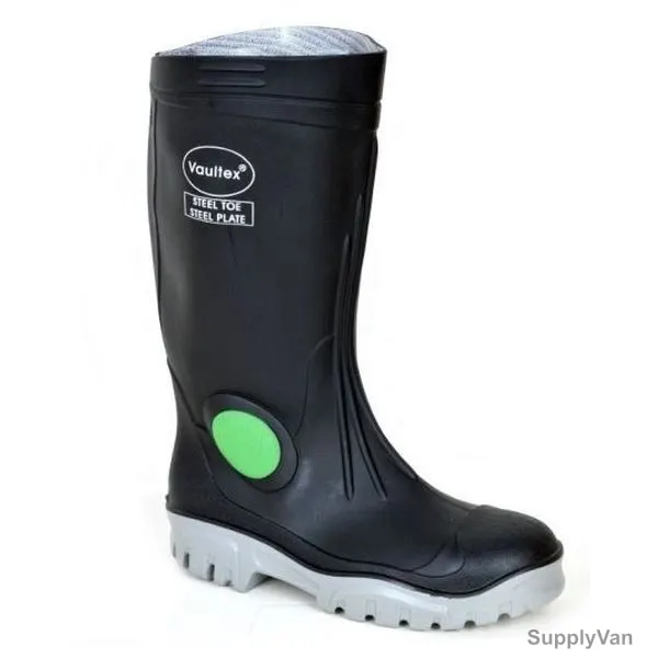 Vaultex Steel Toe Rain Boots, DGM, PVC, Size38, Black