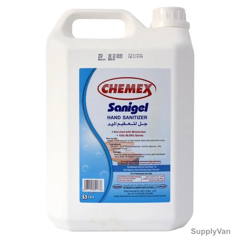 Chemex Sanigel Hand Sanitizer, Liquid, 5 Ltrs — image 1