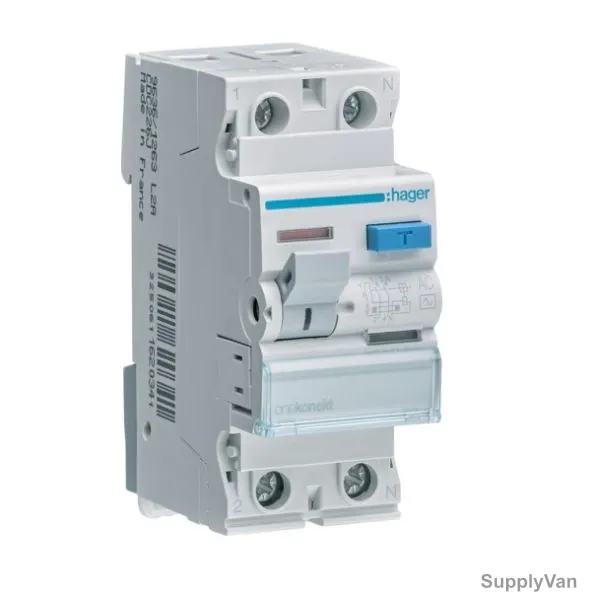 Hager Residual Current Circuit Breaker, CDC241J, 2P, 30 mA, 40A