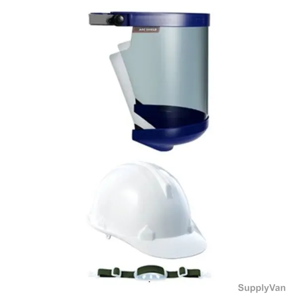 Blue Eagle Face Shield With Safety Helmet, ARC-FR9BL+HR36WH, Polycarbonate/ABS, White/Blue