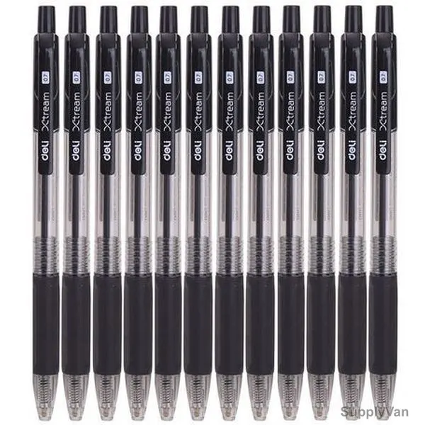 Deli Retractable Ball Pen, Xtream, 0.7MM Tip Size, Black, 12 Pcs/Pack