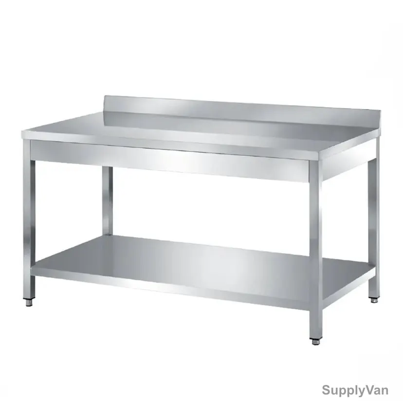 Alpha Work Table With Bottom Shelf and Splash Edge, AISI-304 Stainless Steel, 700MM Width x 1600MM Length, Silver