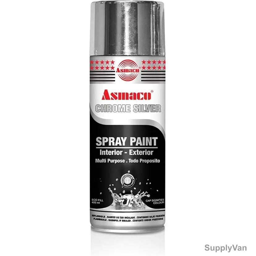 Asmaco All Purpose Interior and Exterior Spray Paint, 400ML, Chrome Silver, 12 Pcs/Pack
