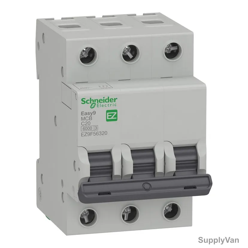 Schneider Electric Miniature Circuit Breaker, EZ9F56320, Easy9, 3 Pole, 400V, Curve C, 20A