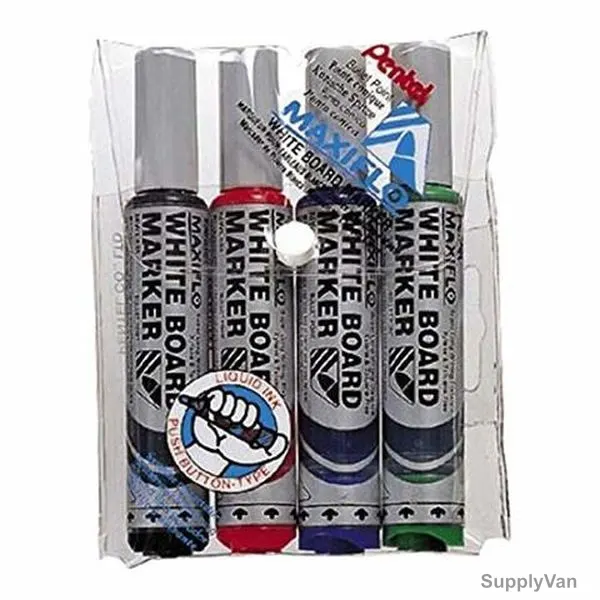 Pentel Maxiflo Whiteboard Marker, MWL5-4, Bullet Tip, 2.1MM, Multicolor, 4 Pcs/Pack