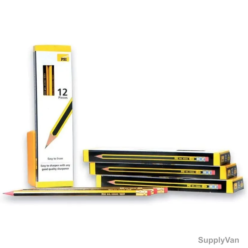 PSI HB Pencil With Eraser, PSPNHB, Yellow and Black, 12 Pcs/Pack