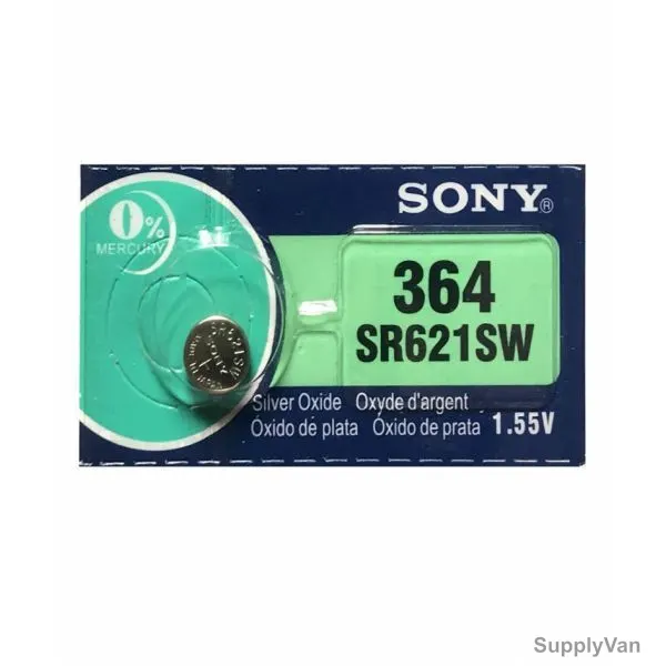 Sony Coin Battery, SR621SW-364, Silver Oxide, 1.55V
