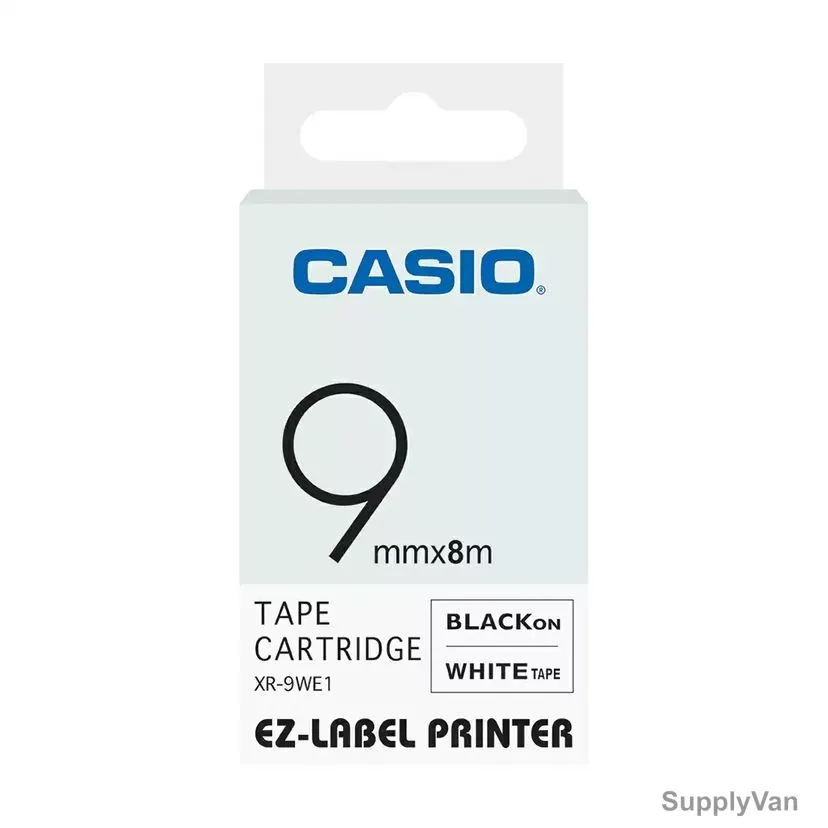 Casio Label Printer Tape, XR-9WE1, 9MM Width x 8 Mtrs Length, Black On White