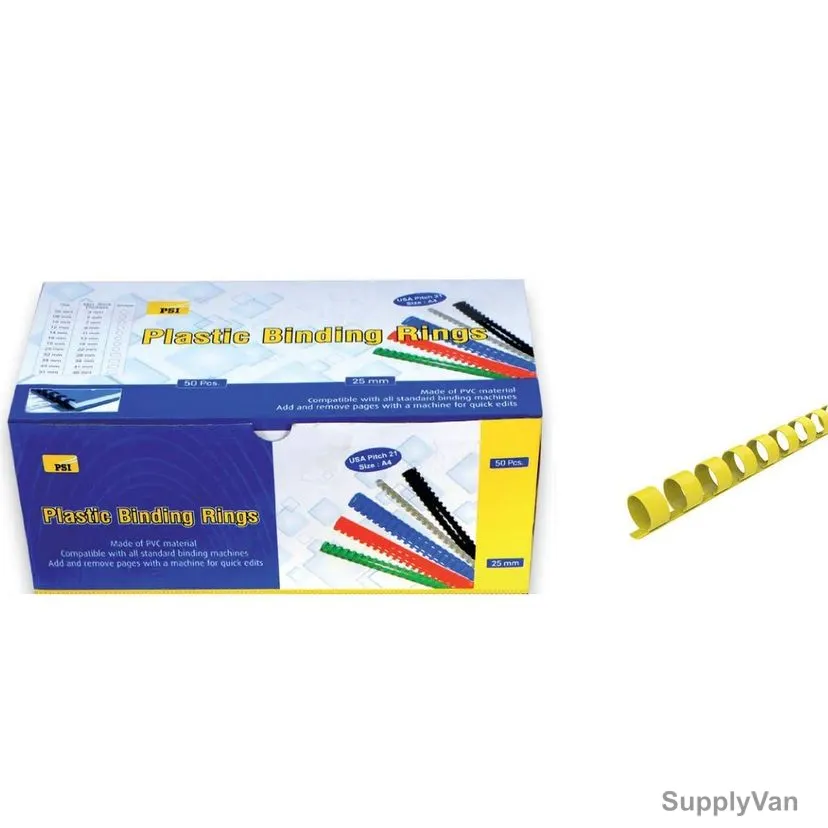 PSI Binding Ring, PSBR25YL, Plastic, 225 Sheets, 25mm, Yellow, 50 Pcs/Pack