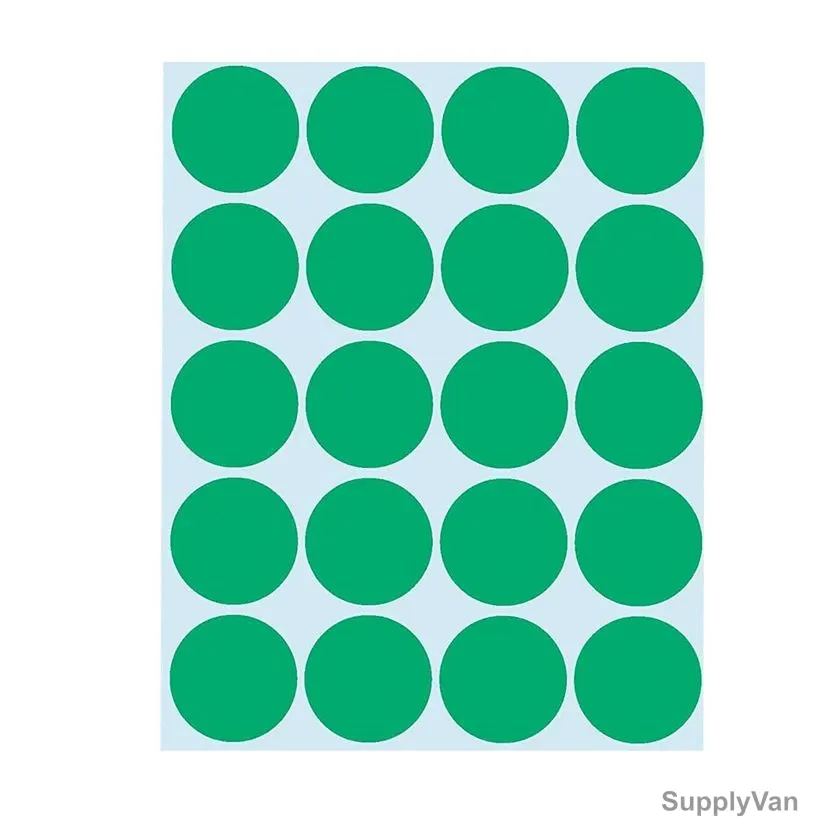 Fis Adhesive Label, Round, 25MM Dia, Green, 10 Sheets/Pack