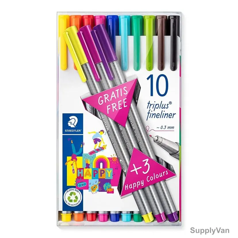 Staedtler Fineliner Pen Set, ST-334-TB13, Triplus, 0.3MM Tip, Assorted Colors, 10+3 Free