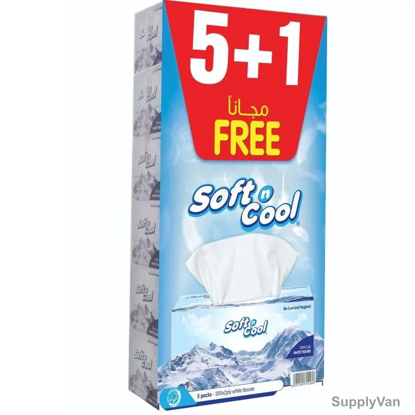 Hotpack Soft N Cool Facial Tissue, SNCT200OP, 2 Ply, 200 Sheets, 30+6 Free