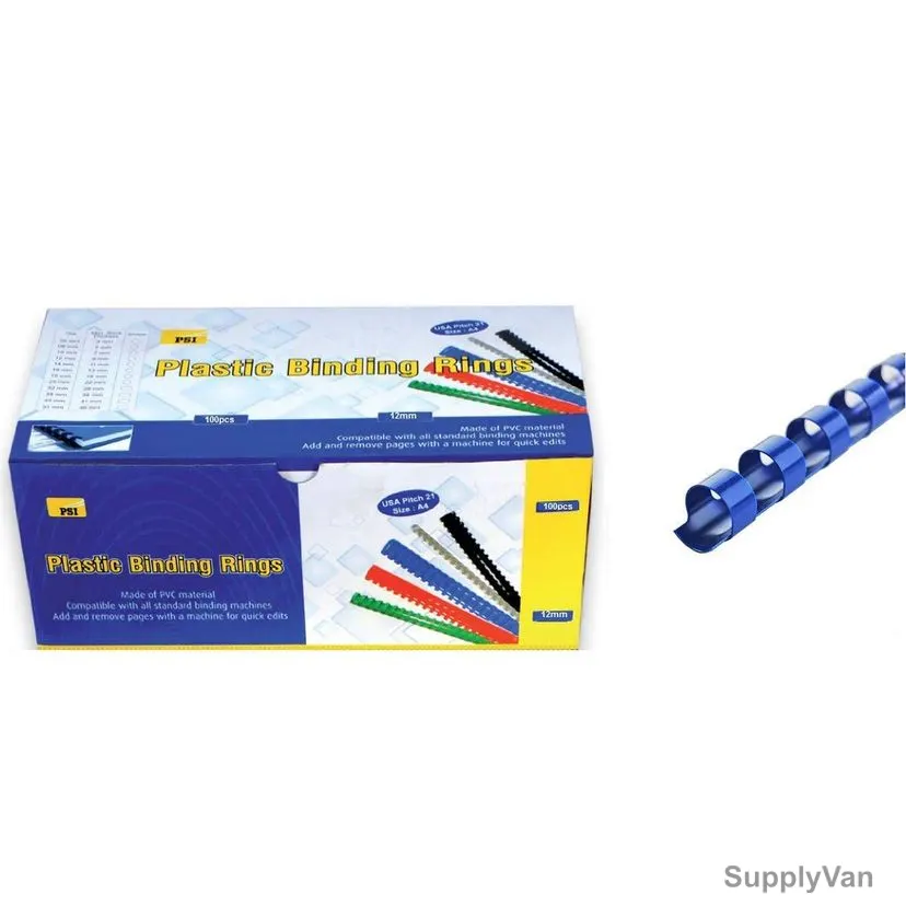 PSI Binding Ring, PSBR12BL, Plastic, 90 Sheets, 12mm, Blue, 100 Pcs/Pack