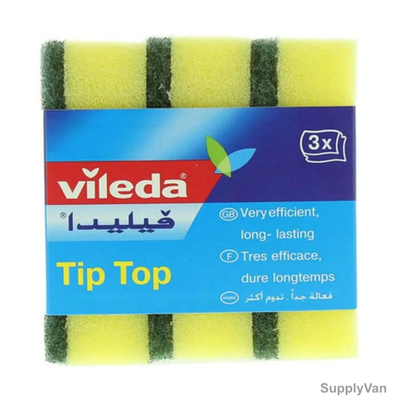 Vileda Tip Top Med Foam Dish Washing Sponge with Scourer, Yellow/Green 3 Pcs/Set