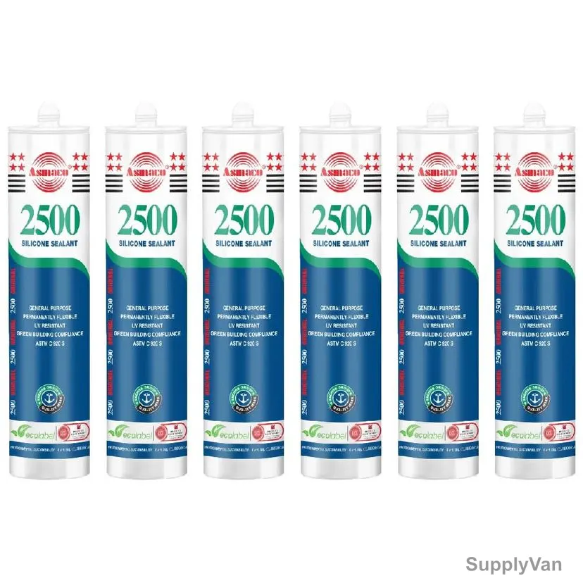 Asmaco Silicone Sealant, 2500, 280ML, White, 6 Pcs/Pack — image 1