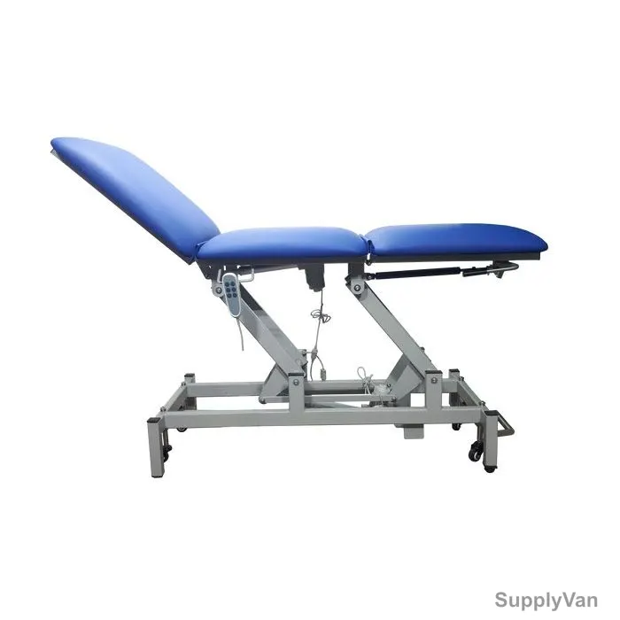 DP Metallic 3 Section Electric Examination Couch With Roll Holder, Stainless Steel/Imitation Leather, Blue/Grey