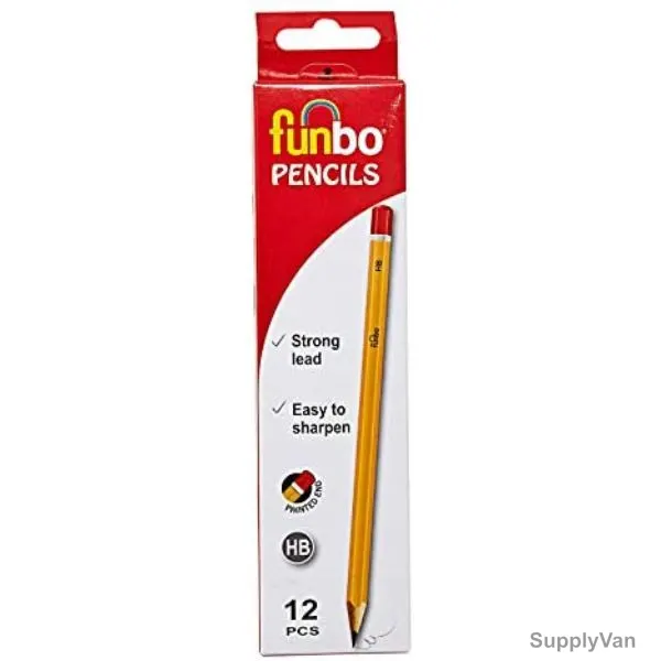 Funbo HB Pencil With Eraser, FO-PW-452, Yellow, 12 Pcs/Pack