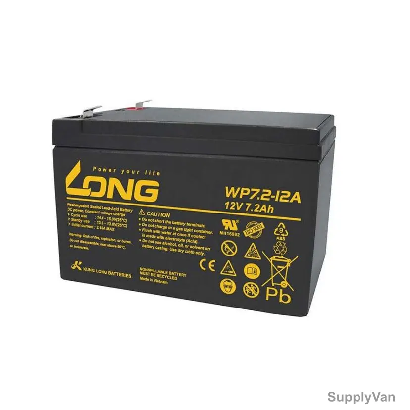 Long Rechargeable Sealed Lead Acid Battery, WP7-2-12A, 12V, 7.2Ah