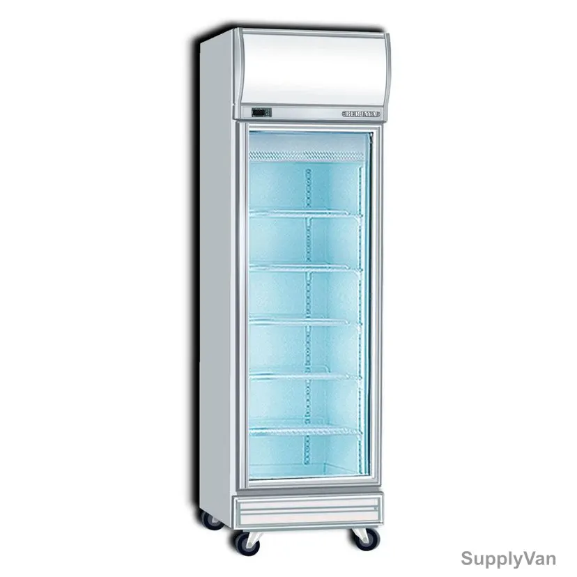 Berjaya Single Glass Door Upright Display Freezer, 1D-DF-S, 230V, 1 Phase, 444 Ltrs, Blue/White