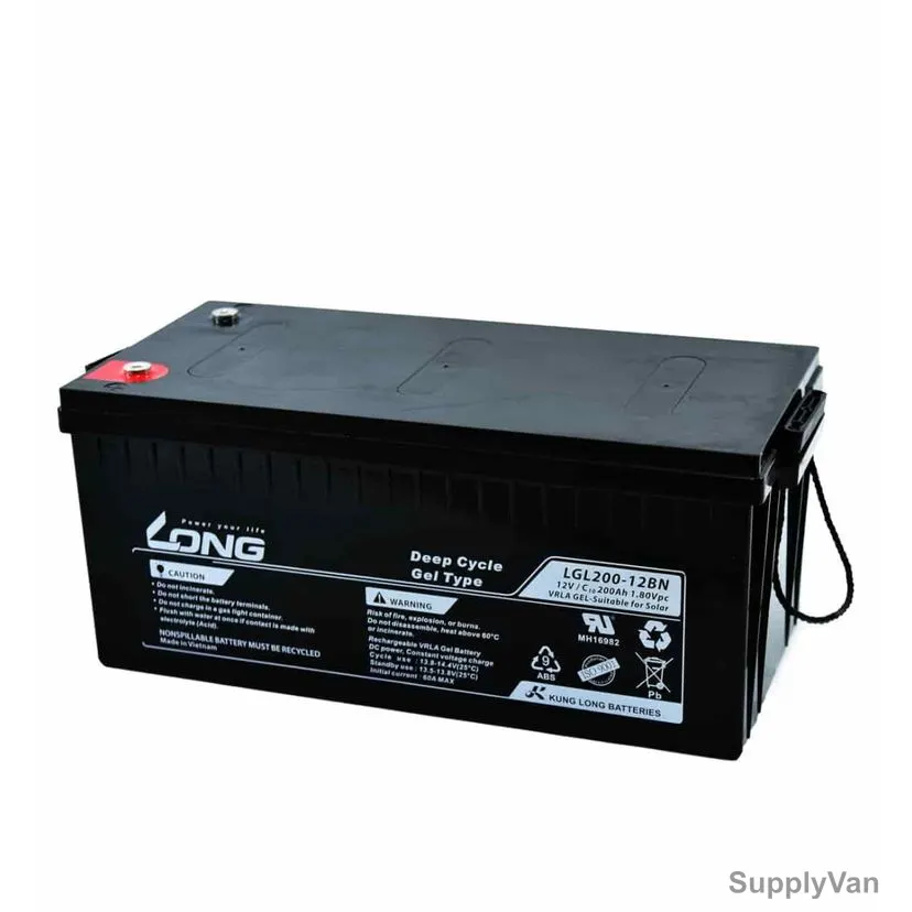 Long Rechargeable Gel Battery, LGL200-12BN, 12V, 200Ah/10 Hr