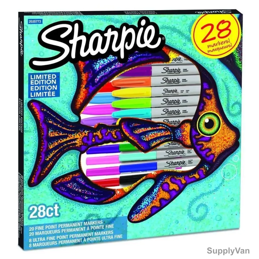 Sharpie Fish Pack Permanent Marker, SP-2061125, 0.9MM Tip Size, Assorted Colors, 28 Pcs/Set