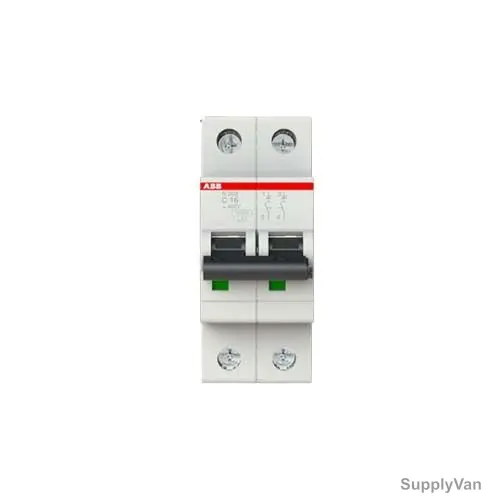 ABB Miniature Circuit Breaker, S202-C16, Curve Type C, 2 Pole, 6kA, 16A