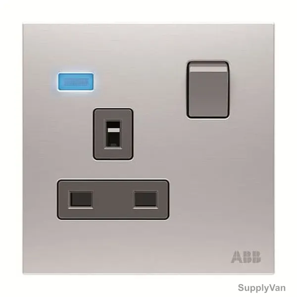 ABB Double Pole Switched Socket With LED, AM23886-ST, Millenium, 1 Gang, 13A, Stainless Steel