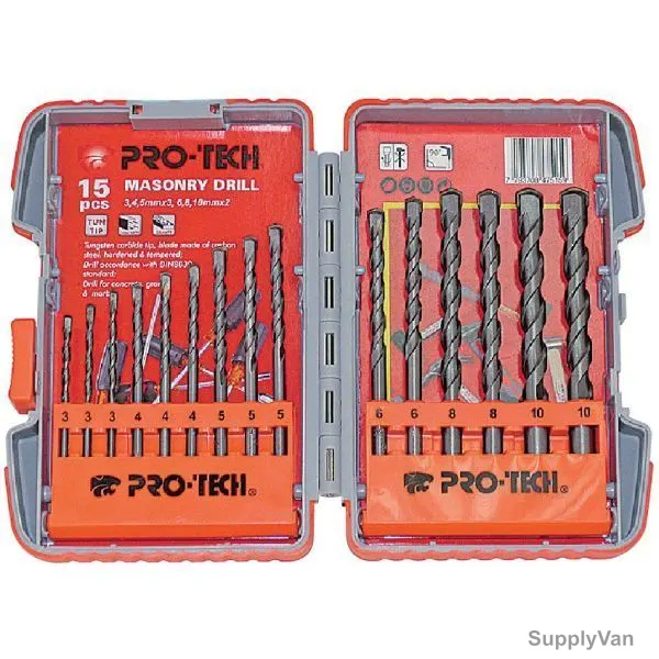 Pro-Tech Masonry Drill Bit Set, DBCONS15, 15PCS — image 1