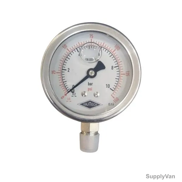 Heavy Duty Pressure Gauge, 2.5 Inch Dial Dia, 1/4 Inch NPT, 10 Bar